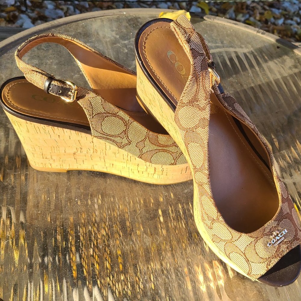 COACH Brand Women's Ferry Signature Platform Wedge Sandal Size 7